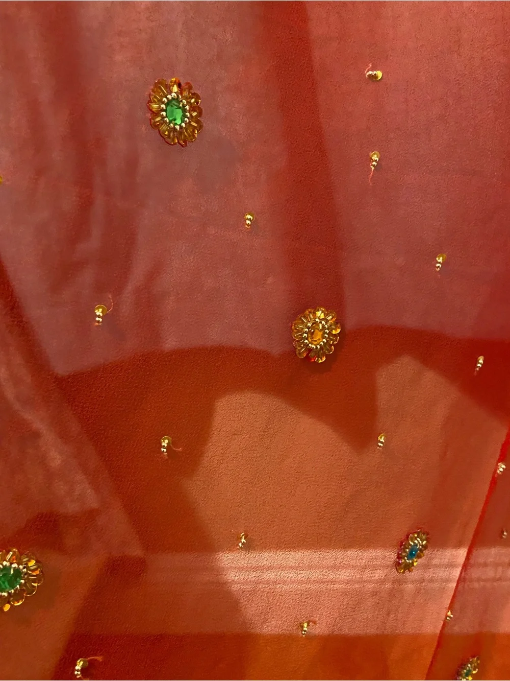 Vintage Red Embellished Indian Women’s Scarf Dupatta Shawl Veil with Gold Trim